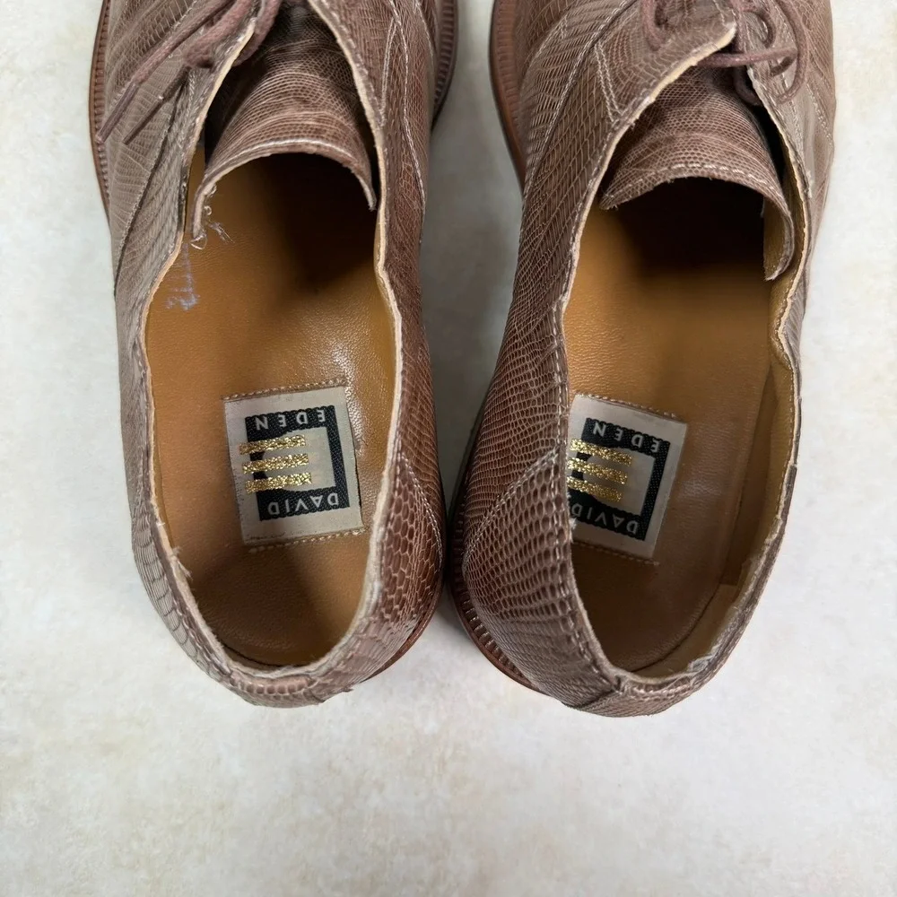 David Eden Oxford Shoes Mens 9.5 Brown Hornback Caiman Lizard Exotic Square Toe